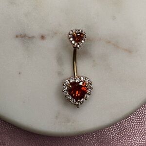 RED ORANGE ROSE GOLD 14G Romantic Heart Belly Button Ring